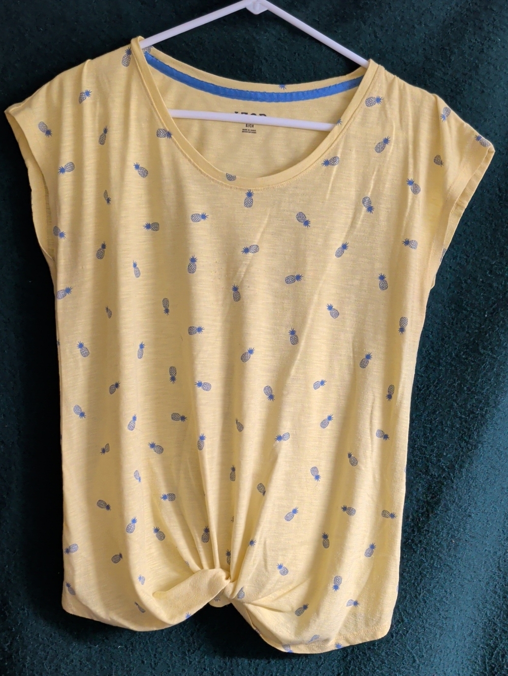 Izod Yellow Pineapple-Print Short Sleeve Tie-Front Tee